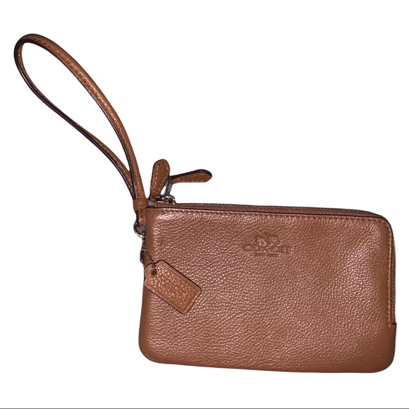 Coach Brown Leather Double Zip Wristlet Wallet - Picture 1 of 6